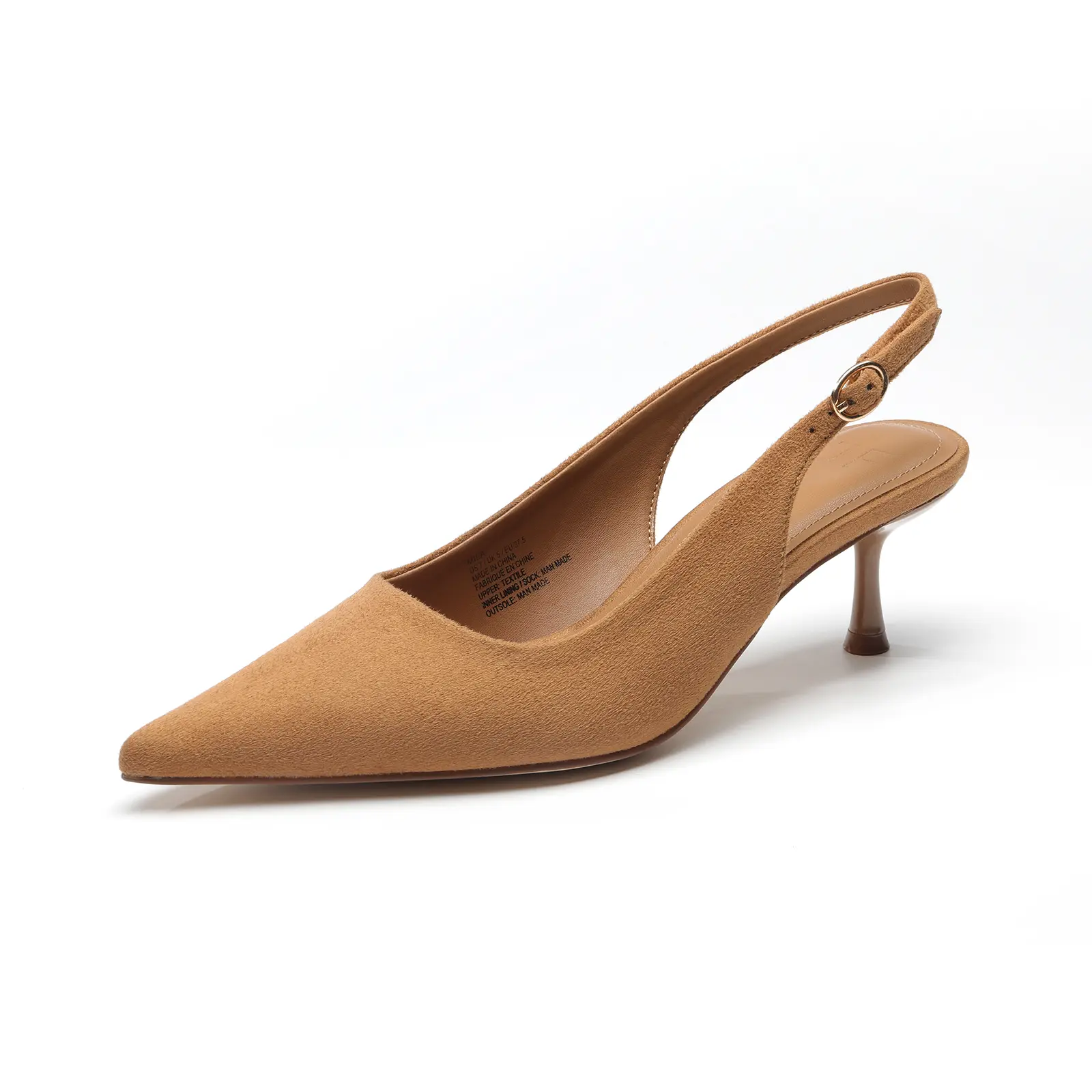JUST FAB Women's Suede Pointed Toe Stiletto Kitten Heel Pumps - Adjustable Slingback, Backless Slip-on, Classy Chic Sleek Heeled Sandals for Summer Office, Evening Wear, Footwear, Heels For Women, Buckle, Shoe, Comfortable Heels