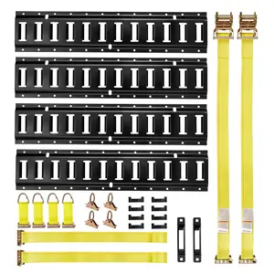 【fathersdaygift】VEVOR E-Track Tie-Down Rail Kit, 4 Pack 2 ft E Track Rails, 20 Pcs Includes 2 Ratchet Straps & 4 O-Rings & 4 Tie-Offs with D-Ring & 2 Single Slots & 8 End Caps, Fit for Garages Vans Trailers