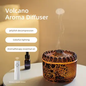 New volcano aromatherapy machine desktop essential oil diffuser double spray flame humidifier home night light ornament wireless remote control hu