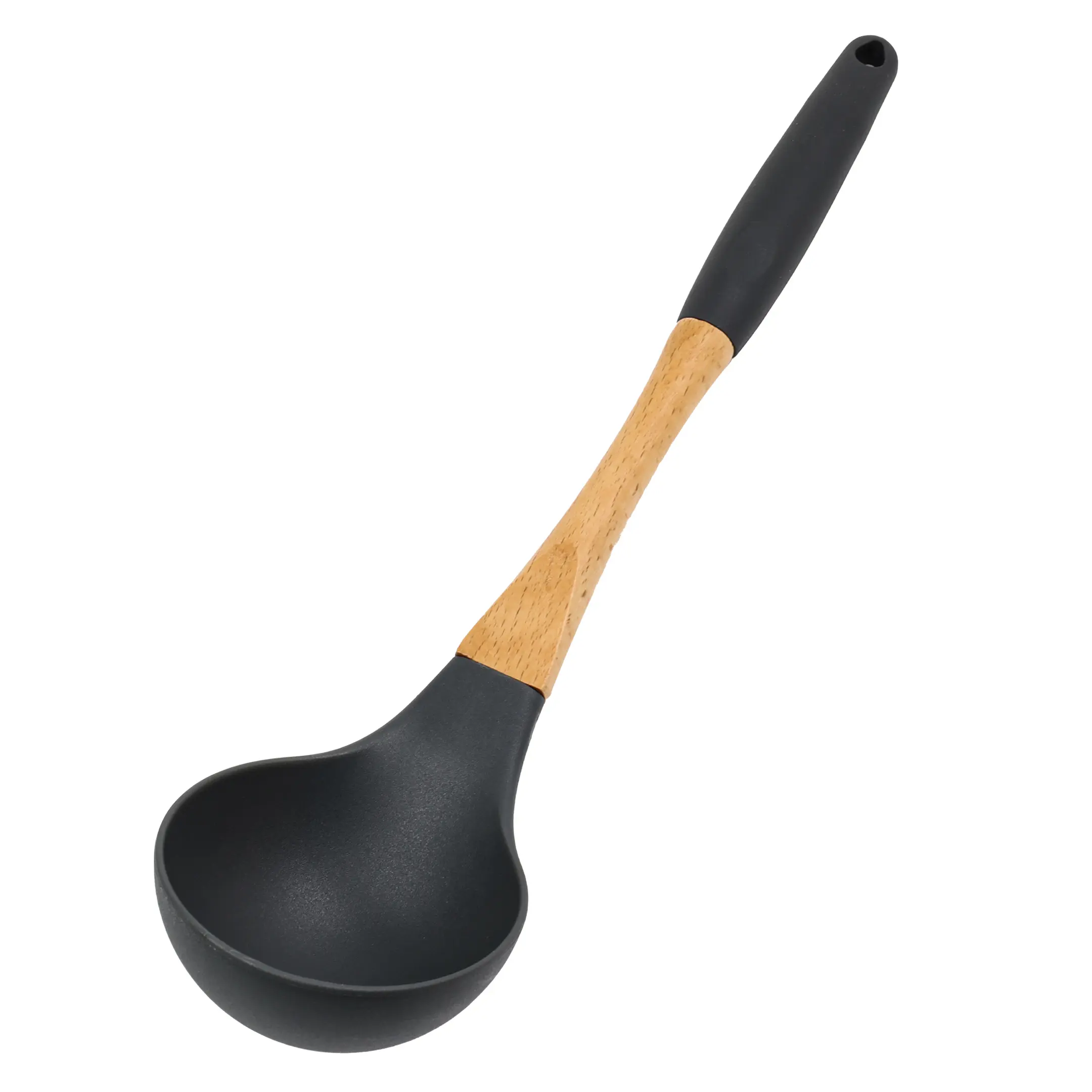 BEILLE Black Nylon Broth Ladle with Soft Grip Ergonomic Wooden Handle 13 Inch High Heat Resistant Dishwasher Safe Kitchen Utensil