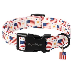 Unique Style Paws Dog Collar with Plastic Buckle, Pendant Newspaper, Star & Flag Design – Adjustable Puppy Collars for Small Medium Large Dogs, Boys Girls Pets