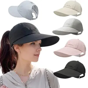 Wide Brim Sun Hat with Ponytail Hole Adjustable Summer Beach Cap