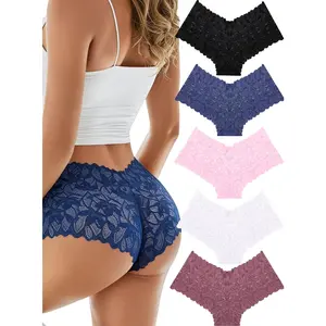 Women's Lace V-Waist Panties (5-Pack) | Breathable Scalloped Boyshorts Cheeky Set