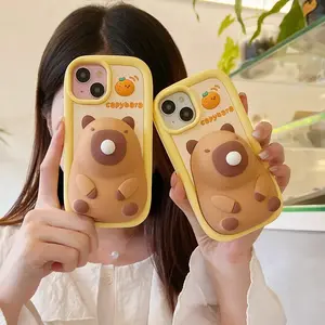 3D Cute Cartoon Blowing Bubble Capybara, Soft Silicone Phone Case, Back Cover, Decorative Phone Protector, iPhone 11, 12, 13, 14, 15 16 17 Pro Max