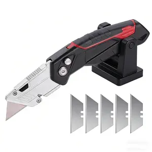 Box Cutter, Tough Folding Box Cutter for Heavy Duty Purpose, Razor Sharp Blade, Comfortable Handle, Can cut Drywall, Sheet Plastic, Linoleum, Boxes, Rope(One knife contains 5 blades) High Hardness Stainless Steel Folding Knife edc tool