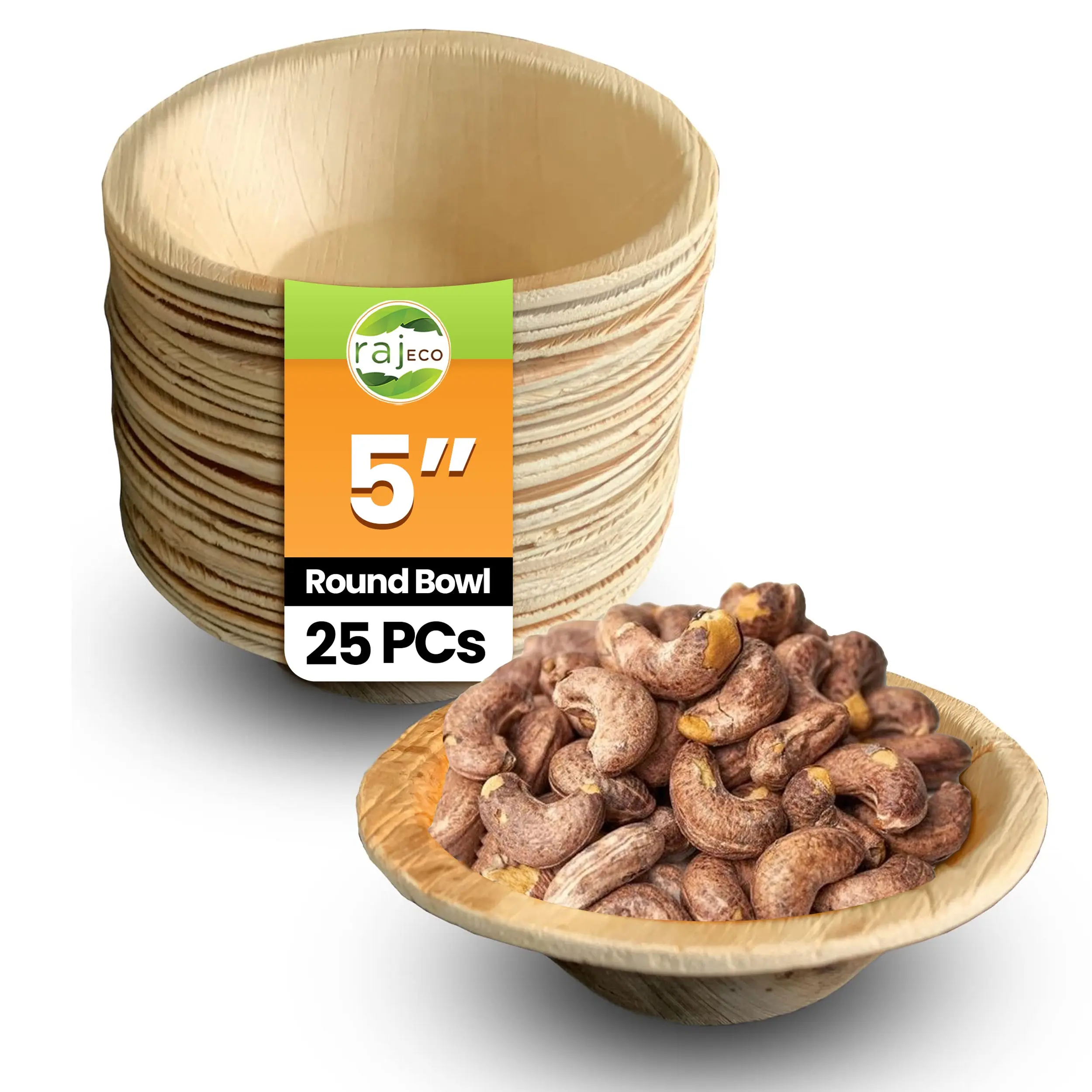 Raj Bamboo Round Bowls – 5" Disposable Compostable Bowls