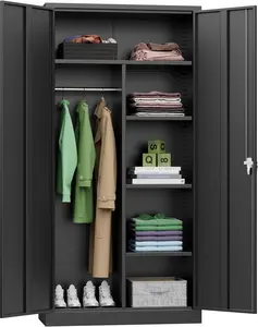 INTERGREAT Metal Wardrobe Closet, 72" H Metal Storage Armoires Cabinet with Lockable Doors and Hanging Rod, Armoire Wardrobe Closet with 4 Adjustable Shelves for Home Office, Warehouse, Garage, Black
