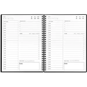Daily Planner Undated,  Notebook with Hourly Schedule, Time Management Manual and Planner, Personal Organizers, 5.2"x7.5", 75 Sheets/150 Pages, Black
