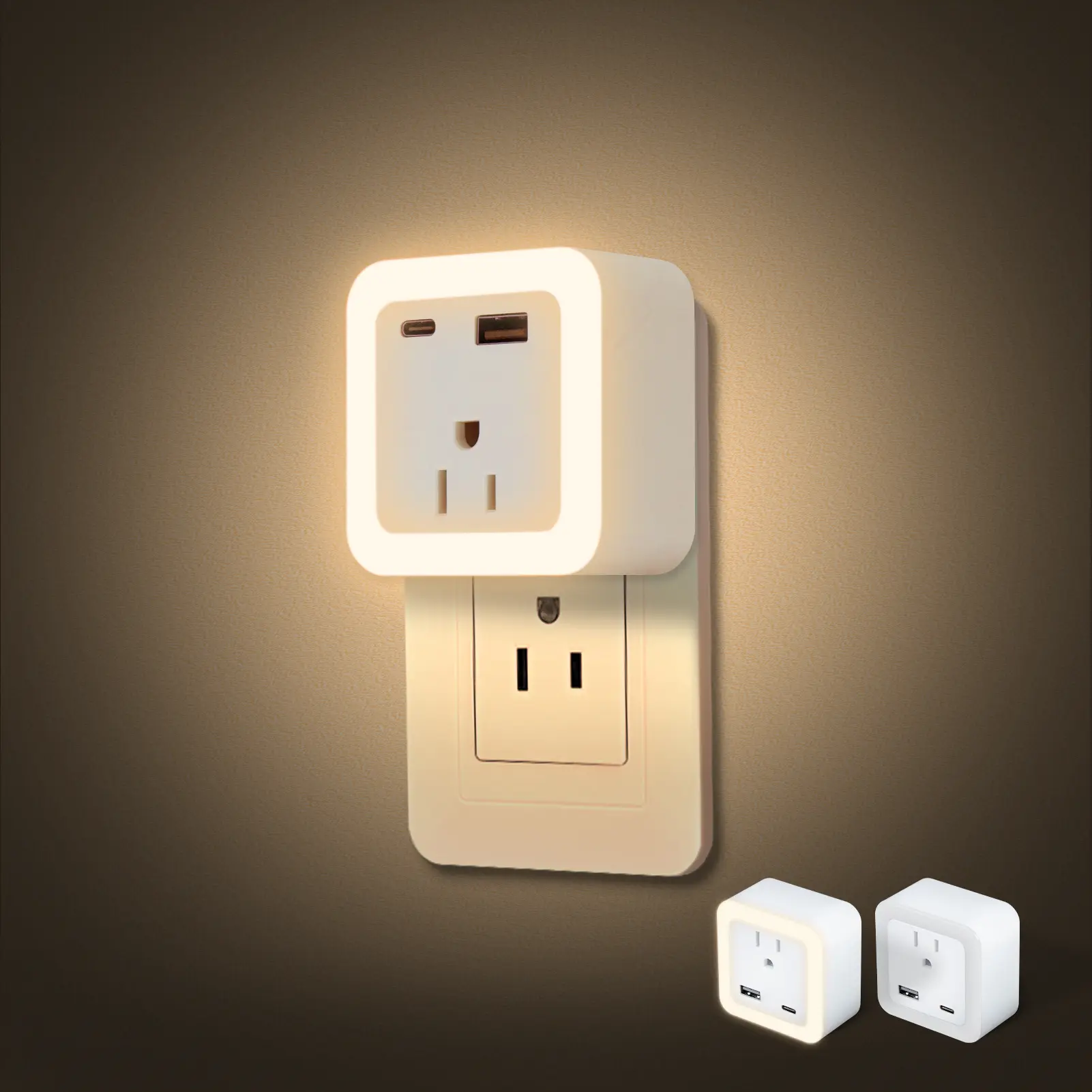 Night Lights Plug Into Wall 2 Pack Rechargeable Battery Backup Light Dusk to Dawn Sensor Night Light with Outlet Expander for Adults Kids Bedroom Kitchen and Bathroom Daylight 5000K