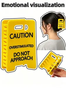 Funny Hair Claw Clip, Overstimulated Caution Sign Do Not Approach Design, Perfect Gift for Coworkers & Friends, Ideal for Thick, Bold Hairstyles, Hair Clips