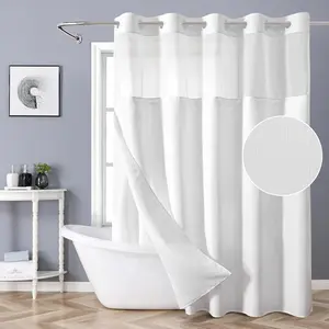 Extra Long No Hook Shower Curtain with Snap-in Fabric Liner Set,Slub Textured Fabric Shower Curtains for Bathroom,Hotel Style Modern Shower Curtain,Water Repellent & Washable,71x86(84),White