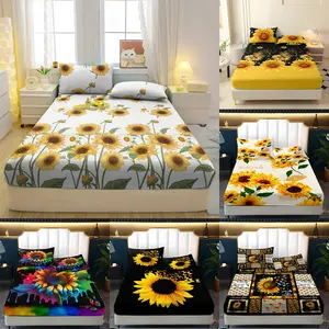 Sunflower Pattern - 3-Piece Bedding Set - Soft and Comfortable Bedding - Mattress Protector - Suitable for Bedroom, Guest Room, and Dormitory Decor (1 Bedspread + 2 Pillowcases, Pillowcases Not Included)