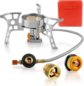 Camping Stove with Fuel Canister Adapter Portable Collapsible Gas Stove with Piezo Ignition-3900W-Lightweight-Windproof-Butane Adapter Camping and Backpacking Mini Stove Kit for Hiking RIDEIWAKE
