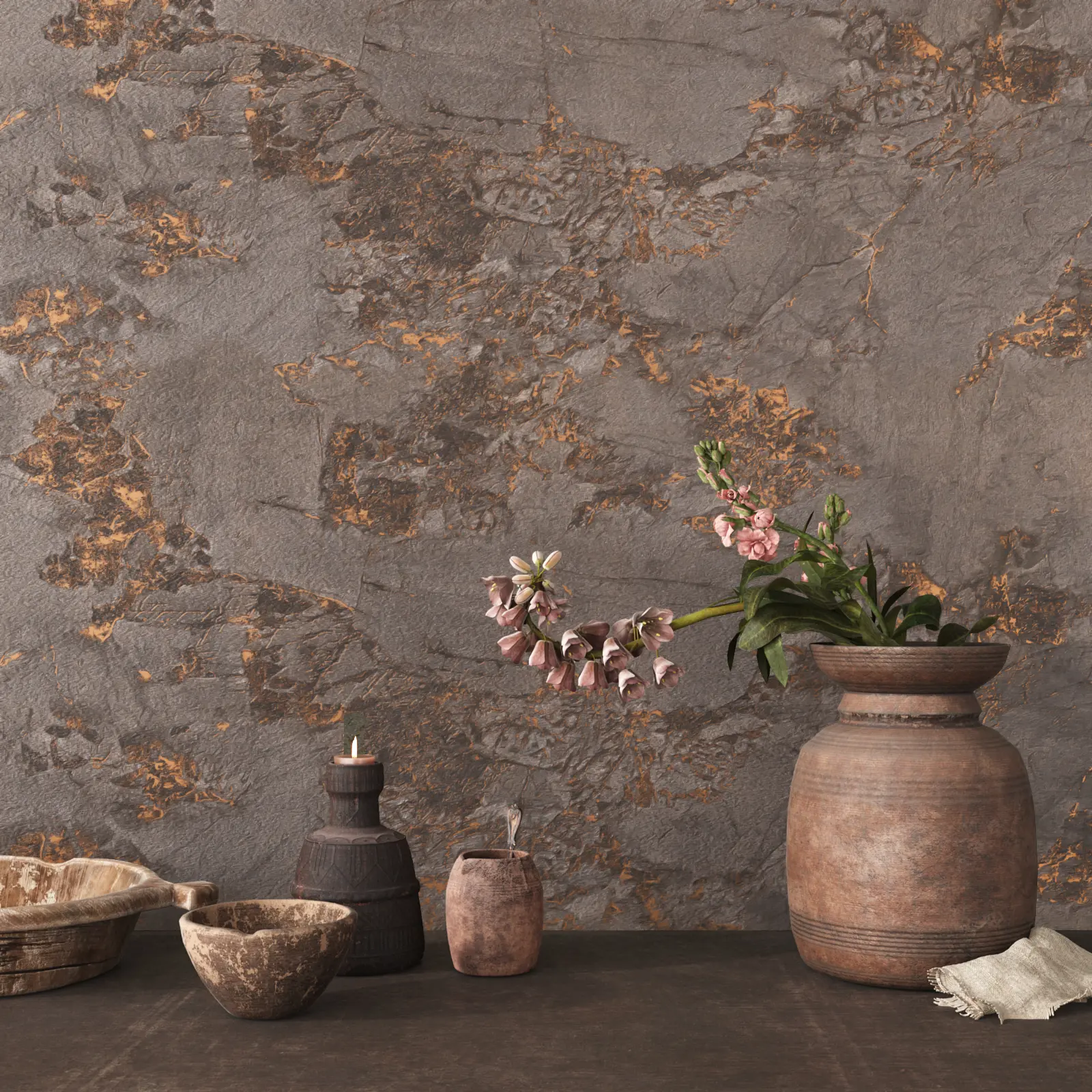 VEELIKE Thick Bronze Brown Marble Peel-and-Stick Wallpaper - Renter-Friendly Adhesive, Waterproof Removable, for TV Stand, Dressers, Kitchen Island, Fireplace, Shelf Liners - 15.7in x 118in (Multi-Size Option Available)
