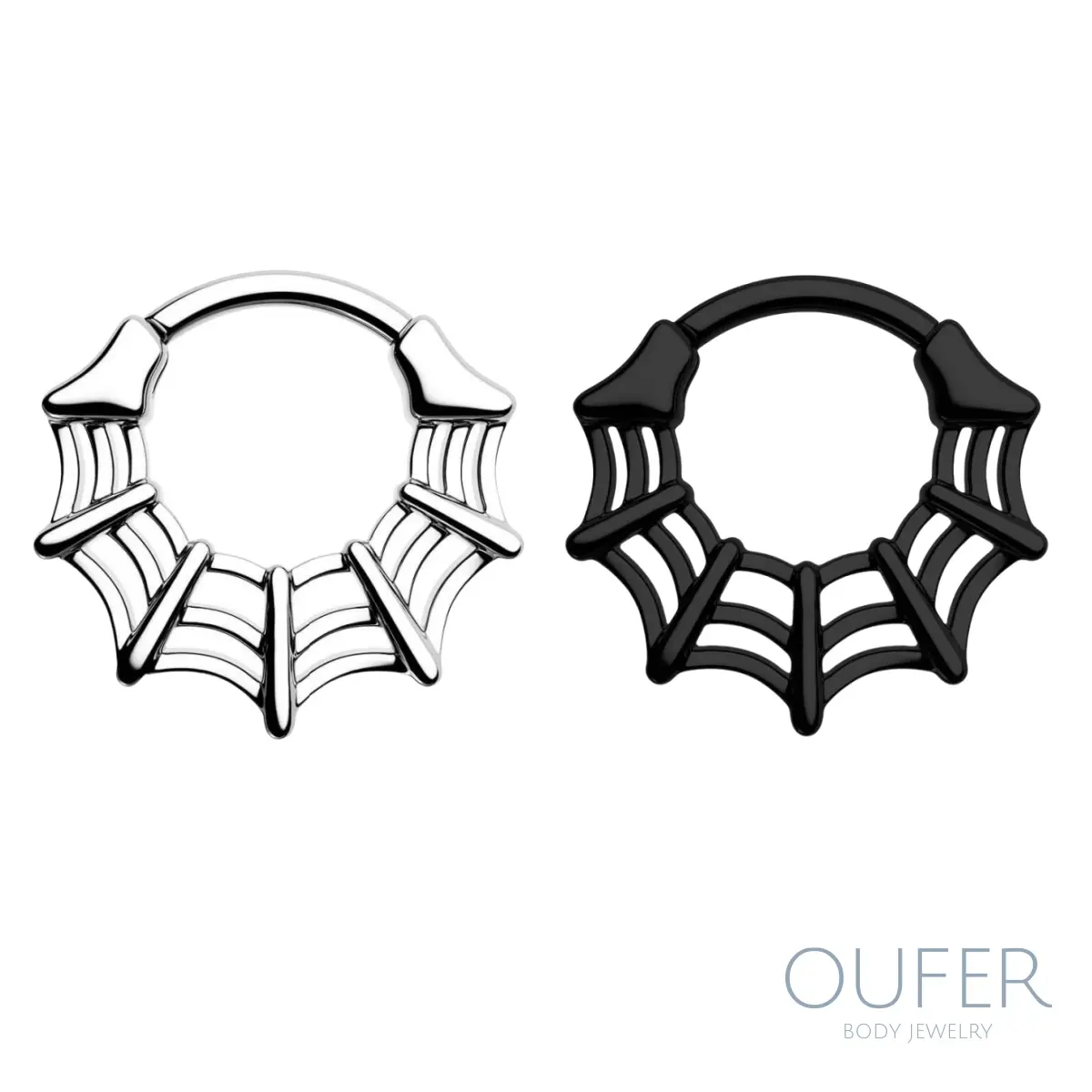 Oufer 16G Geometric Funky Spider Web Hinged Latch Segment Septum Pierced Ring, 316L Stainless Steel Nose Ring Jewelry for Daith Helix Piercings, 8mm-10mm Sizes, Body Jewelry