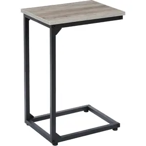 C Shaped End Table, Slide Under Couch Table for Sofa, TV Tray Snack Table, Small Side Table for Small Space, Living Room, Grey