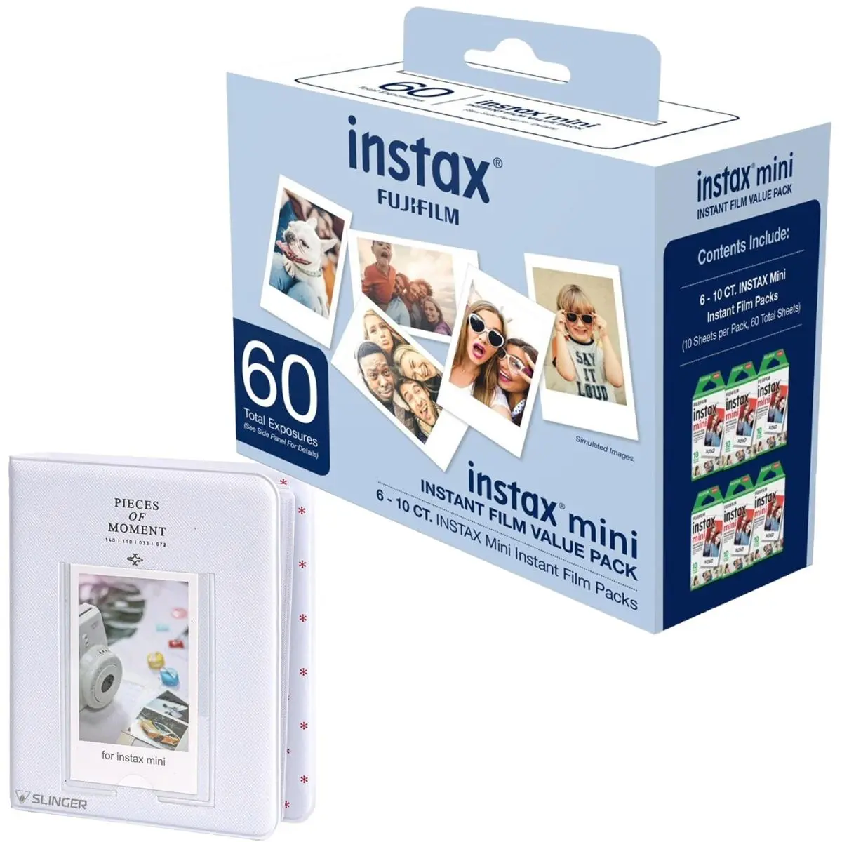 Fujifilm FUJIFILM Mini Instant Camera Film: 60 Shoots Total, Value Pack, (6-Packs of 10 Sheets) Bundled with Slinger Photo Album (60 Pack)
