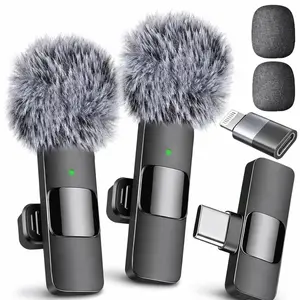 2 pcs Wireless Mini Microphones for iPhone, Android, iPad - Mini Wireless Clip-on Microphones Crystal Clear Sound Quality for Recording, Live Streaming,Vlog microfono minimic usb c interface smartphone