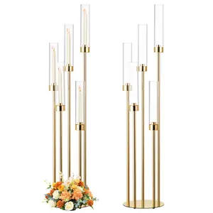 40" Tall 5-Arm Floor Candelabra Stand, Modern Metal Candle Holder with Shatterproof Acrylic Shades, Luxury Wedding Centerpiece for Reception, Galas & Party Events