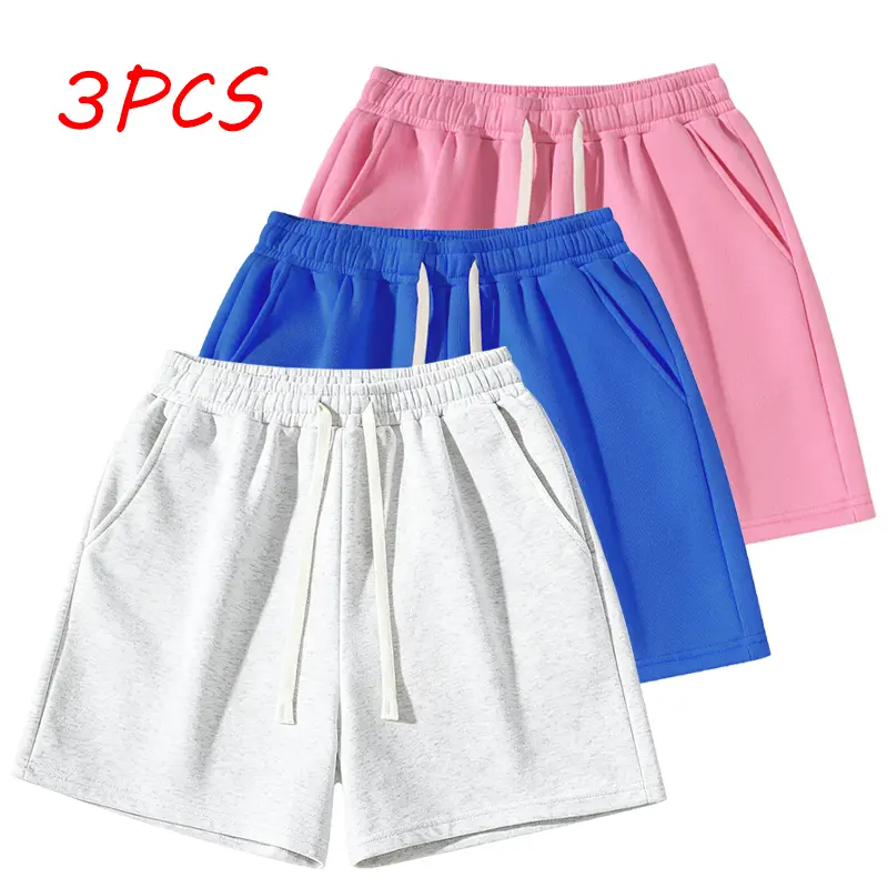 3pcs Men’s solid-color pocketed belt-loop shorts, lightweight and breathable, comfortable casual shorts for running and workouts, suitable for all seasons, pink, solid color, Casual Fit Shorts