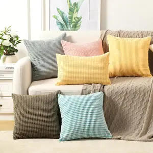 Throw Pillow Covers - Set of 2 Pillow Covers 20x20, Decorative Euro Corn Striped Soft Corduroy Cushion Case, Home Decor for Couch, Bed, Sofa, Bedroom, Car