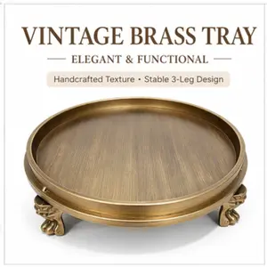 Vintage Metal Round Tray Farmhouse Tray Decorative Indoor & Outdoor, 10-Inch Animal Claw Tray Stand Brass Golden Finish, Vintage Tray for Coffee Table, Entryway, Bedroom, Gift for Women, Home Decor