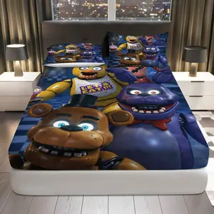 3Pcs Fun Horror Game Character Fitted Sheet Three Piece Set (1*Fitted Sheet+2*Pillowcases, Coreless), Halloween theme, Scary Character Bedding Set, Mattress protector Soft, Breathable, Decorative Bedsheet Sets