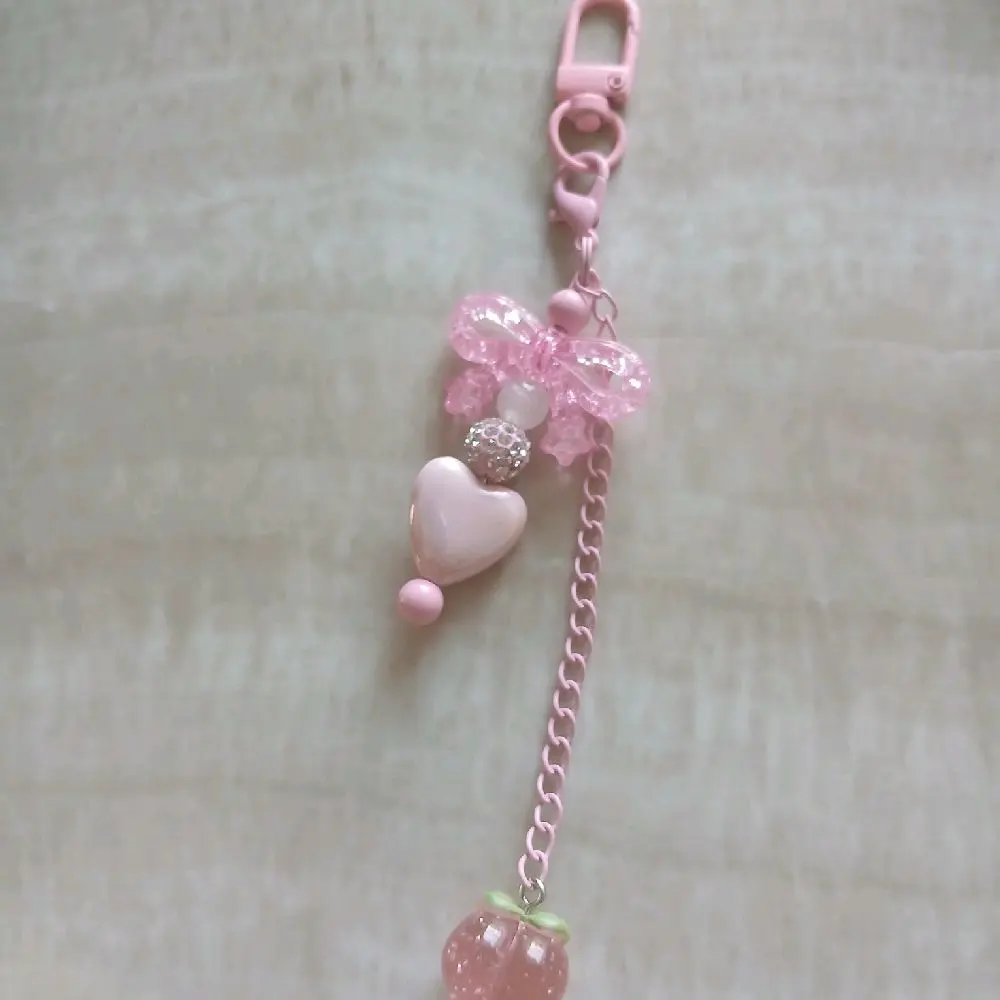 Peachy Queen Keychain - Pink peach Design with Chain and Bow Accent