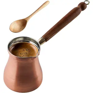 Turkish Coffee Pot - 1mm Thick Brushed Copper Cezve, Ibrik, Briki, Stovetop Greek Arabic Coffee Server,   in Turkey, 15 fl oz, Serves 6
