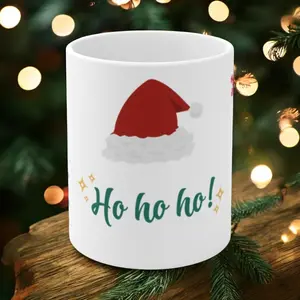 Santa Hat Holiday Mug-HO HO HO Coffee mug for Christmas Lovers with snowflakes Mug 11oz