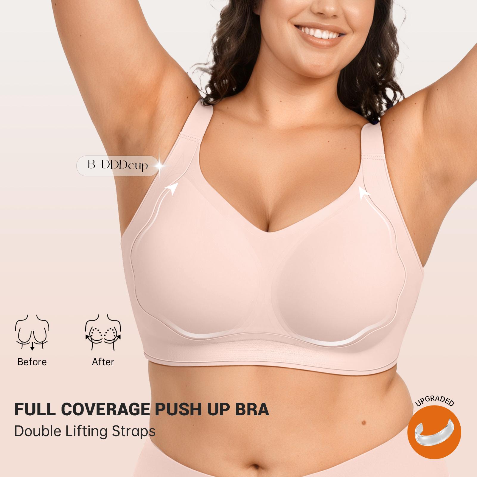 OEAK Supportive Push Up Jelly Bra For Women Comfy Light Lift Tshirt Bra Wireless Full Coverage Bra V Neck Plus Size Everyday Bras