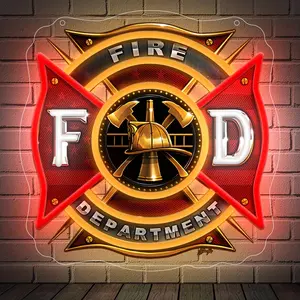 Firefighter Department Neon Sign, Adjustable Brightness LED Neon Lights for Bedrooms, Fire Stations, or Firefighter Gifts. Orange-Red Light, Powered By USB