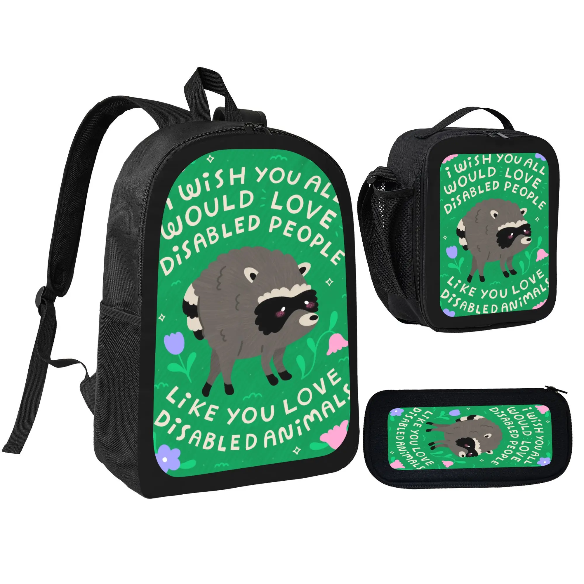 Jimothy the Raccoon 3-in-1 Backpack Set, Lightweight Daypack with Insulated Lunch Box & Pencil Case, Back to School for Middle & High School Boys & Girls