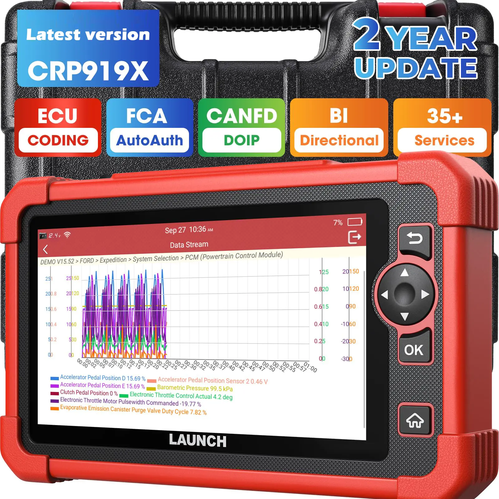Launch OBD2 Scanner CRP919X, ECU Coding, All Vehicles 35+ Services,FCA Autoauth, CAN FD/DoIP, Active Test, All System Automotive Tools, Summervibes