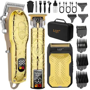 LQT Cordless Professional Hair Clipper Set for men- T-Blade Carving Trimmer, Electric Shaver, Beard Trimmer, LED Digital Display, 8 Guide Combs, Travel Storage Bag, Portable, Ideal Gift