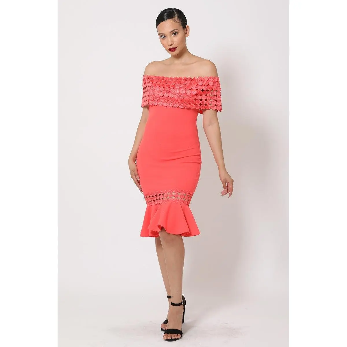 Stacey B's Off Shoulder Crochet Band Fashion Dress