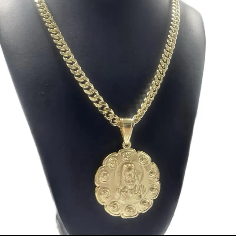 Cuban link chain with large medallion