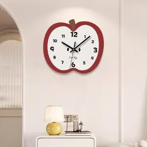 Creative Apple Silent Clock, 29x26cm Home Decor Quartz Clock, Standable and Hanging, Suitable for Home School Office Desk Bedside Table