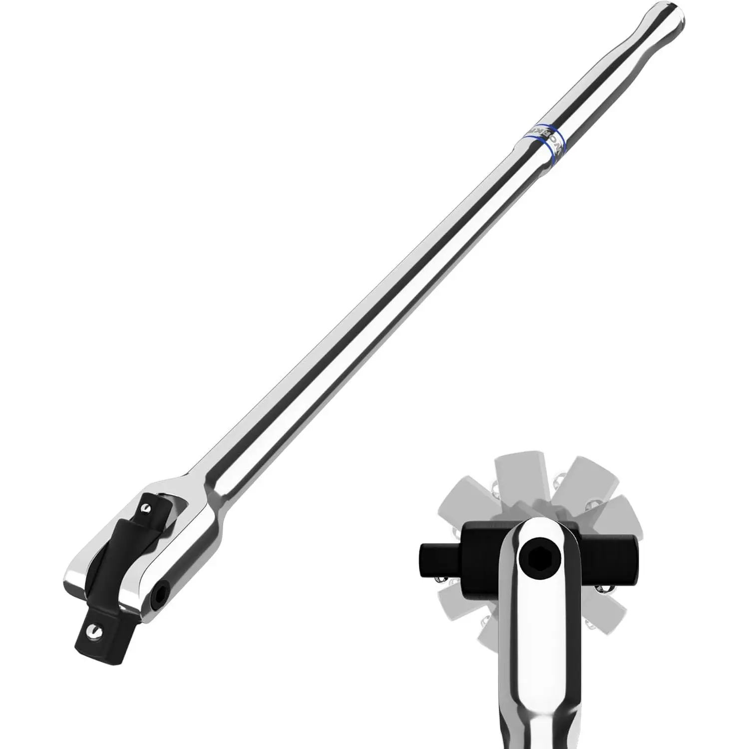 Dual Drive Breaker Bar - 3/8" & 1/2" Drive, 16-in Chrome Vanadium Steel Breaker Bar for Construction, Repair, Industry, Automobile Maintenance, 360° Rotatable Head, Spring-loaded Detent Ball, Corrosion-resistant