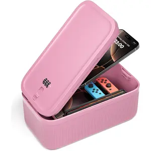 Small Lock Box for Medication Safe, Lockbox for Phone Jail, Medicine Lockable Storage Box with Code for Pills/First Aid Kits, Locked Food/Snack Box Container for Home/Fridge/Office (Pink)