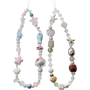 2Pcs Beach Style Phone Lanyard with Pearl Beads, Cute Wrist Strap for Phone & Camera, Universal Charm for Women Girls