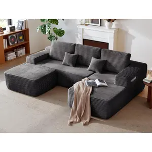 104"  Cloud Modular Sectional Couch Sofa with 1 Ottoman,Modern Minimalist Upholstered Couches, Comfort U Shaped Sofa for Living Room,Deep Seat Corner Couch, No Assembly Required,Gray