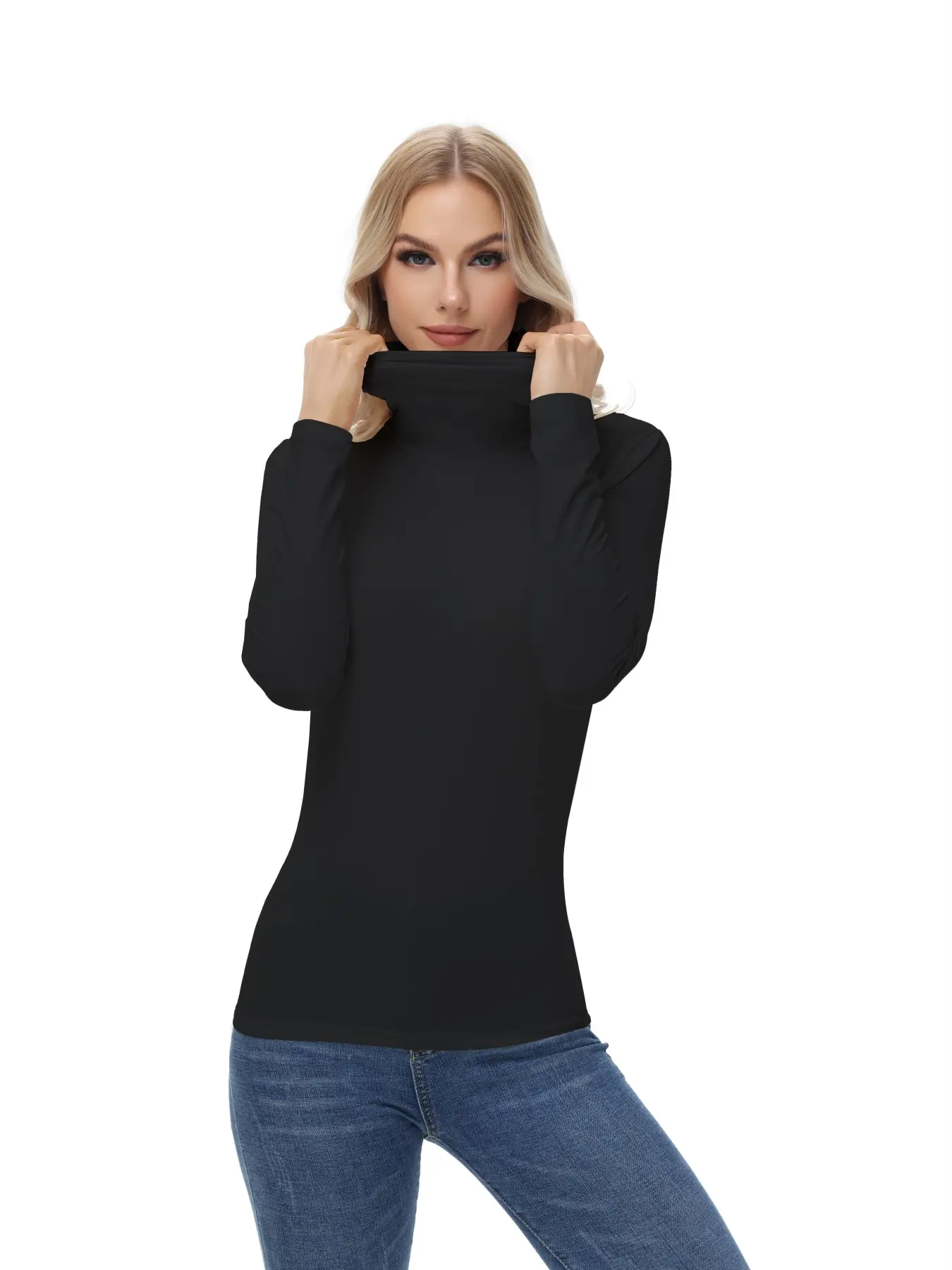 Women's Warm Thermal Underwear Top, Mock Neck Long Sleeve Base Layer Shirt for Fall & Winter, Fitted Sporty Style
