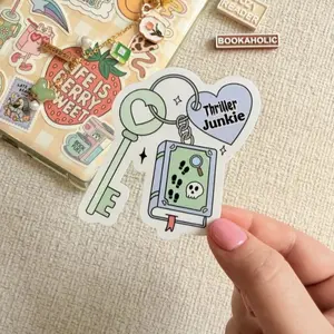 Thriller Junkie Book Keychain Sticker Waterproof Vinyl Decal 3 Inches Retro Duck Design for Book Lovers and Kindle Readers