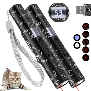 2 Counts 7-In-1 Digital Display Pet Laser Cat Toy, USB Rechargeable, 5 Adjustable Modes, Dot Chasing Light, Indoor Dog Cat Interactivetoy, Laser Pointer