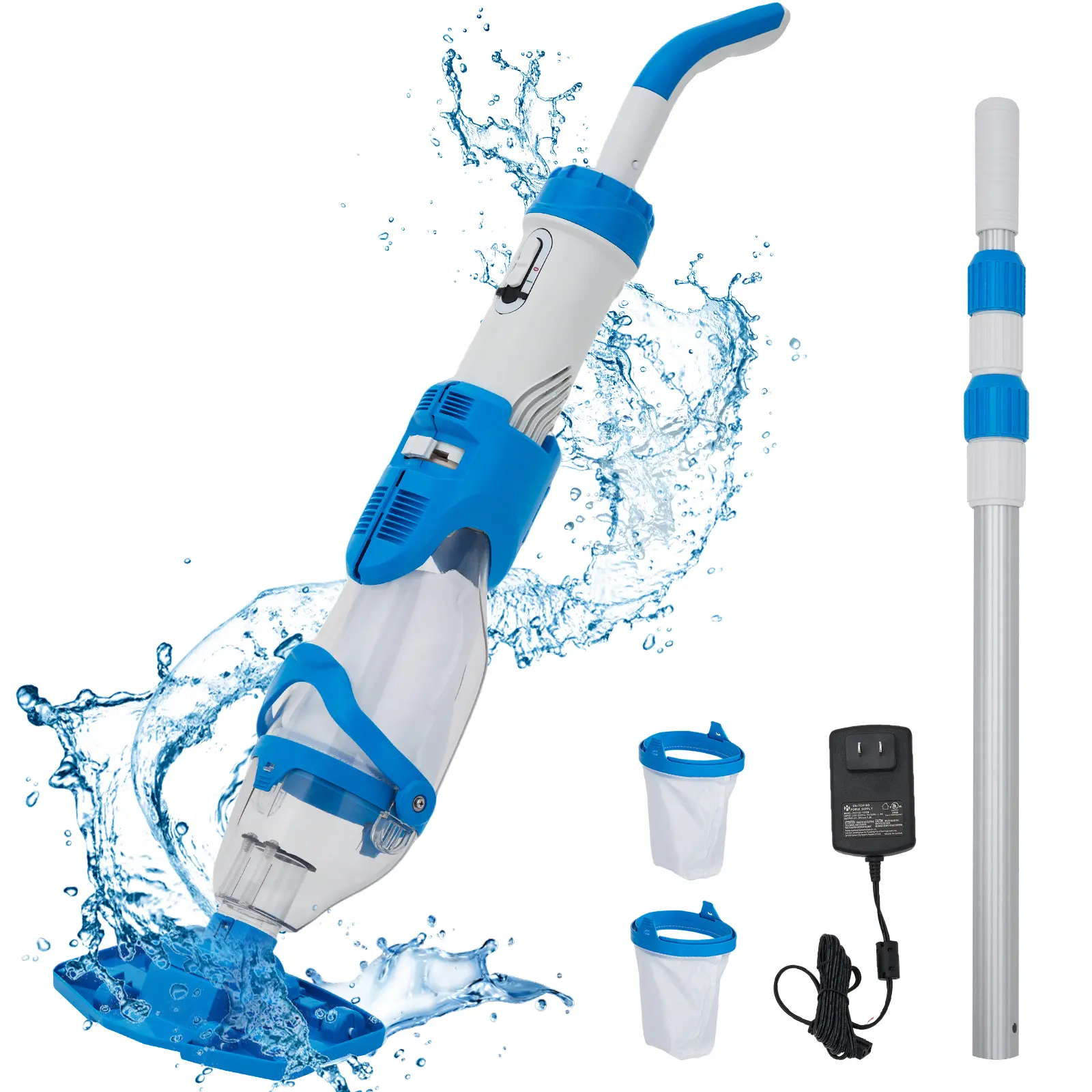 Rechargeable Handheld Pool Cleaner – Wireless Suction Cleaner with Telescopic Pole – Dual-Filter, Powerful Suction – For Above/Inground Pools & Spas – Long Runtime – Portable & Quick Charge