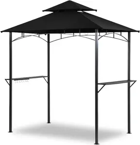 Grill Gazebo Canopy, 8'x 5' Outdoor BBQ Gazebo Shelter, Patio Double Tiered Tent for Barbecue and Picnic