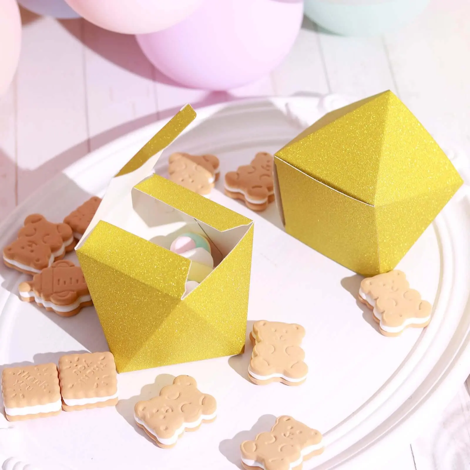 25-Pack 3"x4" Handmade DIY Gold Glitter Geometric Beautiful Gift Box, Individual Packaging Gift Container for Wedding Guest Candy Holding (Office Stationery & Wrapping Supplies)