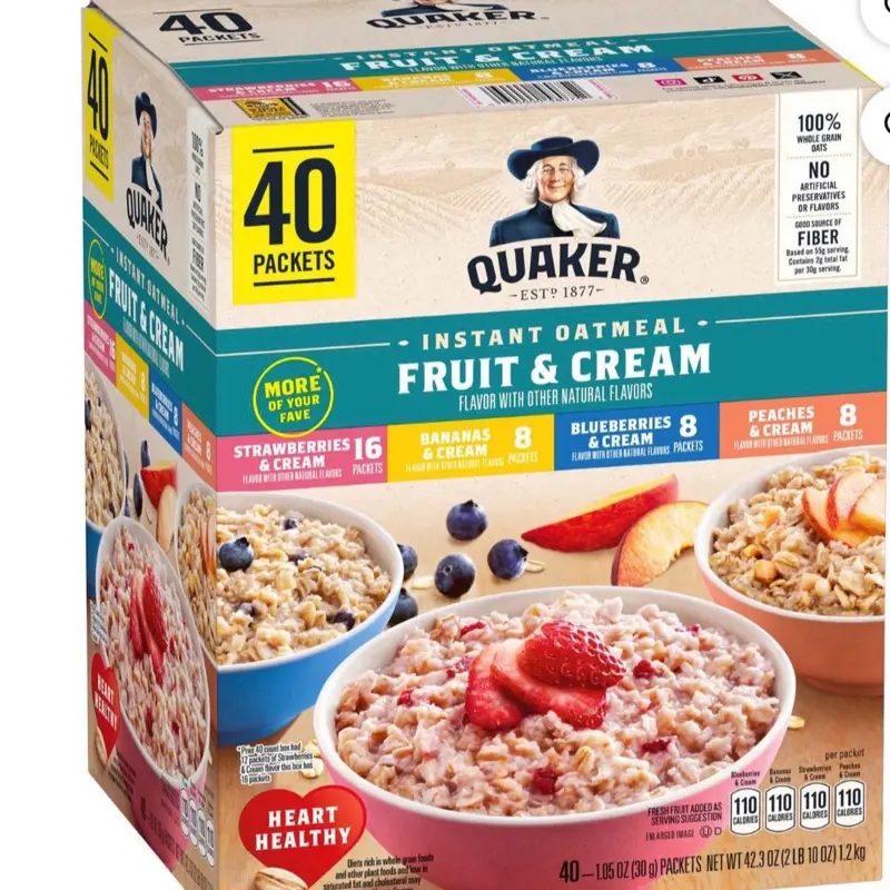 Instant Oatmeal Fruit & Cream Mix, 40-Count Breakfast Cereal
