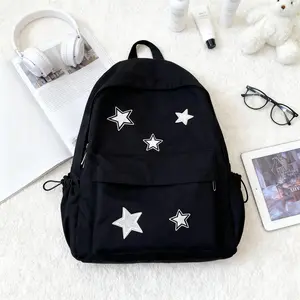 Cute Backpack Stars Preppy Laptop Backpack for College Supplies Black One Size Durable Polyester Canvas with Adjustable Straps and Mesh Pockets for Men Women